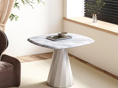 Modern Marble Top Side Table With Geometric White Base In Living Room Interior 3d model