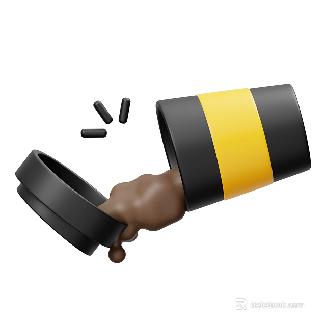 Brown Beverage Pouring From Black And Yellow Striped Can With Coffee Beans 3d model 