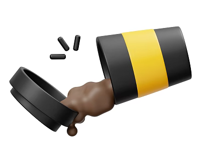 Brown Beverage Pouring From Black And Yellow Striped Can With Coffee Beans 3d model