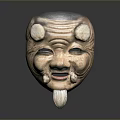 Traditional Wooden Animal Mask With Wrinkled Face Round Protrusions And Smiling Beard