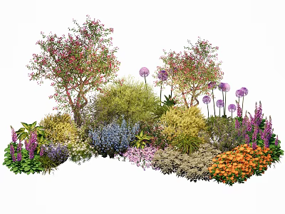 Colorful Plant Combination With Diverse Flowers Shrubs Green Foliage And Vibrant Blooms 3d model