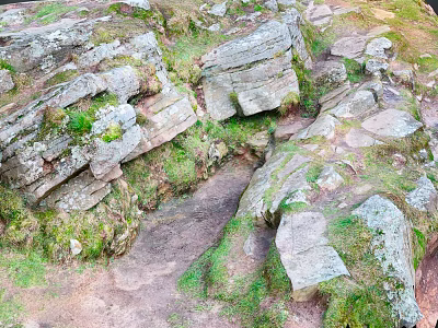 Rustic Wood And Stone Materials In Outdoor Landscape With Green Moss And Rocks 3d model