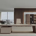 Modern Office Interior With Large Windows City View Desk Chair And Bookshelf