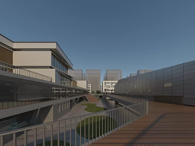 Modern School Campus With Glass Curtain Walls Terraced Walkways And Green Spaces 3d model