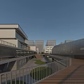 Modern School Campus With Glass Curtain Walls Terraced Walkways And Green Spaces