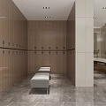 Modern Locker Room Interior With Wooden Lockers Gray Bench And Marble Floor