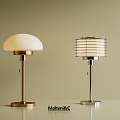 Two Modern Table Lamps With White Dome And Grid Shades Gold Silver Bases By MolteniC