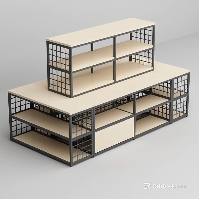 Stacked Modern Display Shelves With Metal Frame Grid Design And Multiple Tiers 3d model 