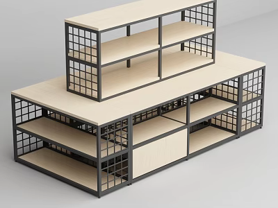 Stacked Modern Display Shelves With Metal Frame Grid Design And Multiple Tiers 3d model