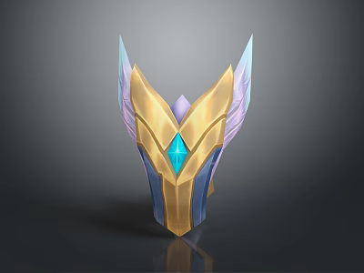 Ornate Golden Helmet With Blue Gem And Purple Winged Design For Cosplay 3d model