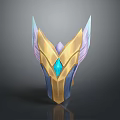 Ornate Golden Helmet With Blue Gem And Purple Winged Design For Cosplay