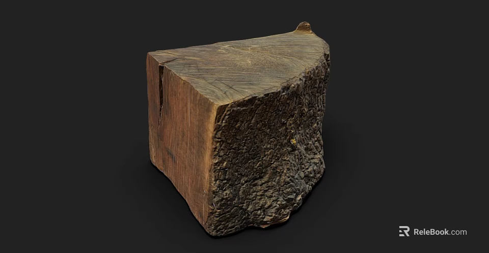 Dark Brown Raw Wooden Block With Natural Surface Texture And Rough Edges 3d model 