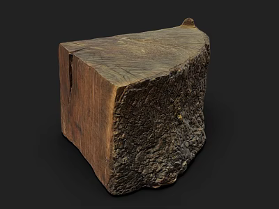 Dark Brown Raw Wooden Block With Natural Surface Texture And Rough Edges 3d model