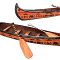 Traditional Wooden Canoes With Colorful Animal And Geometric Patterns And Wooden Paddles