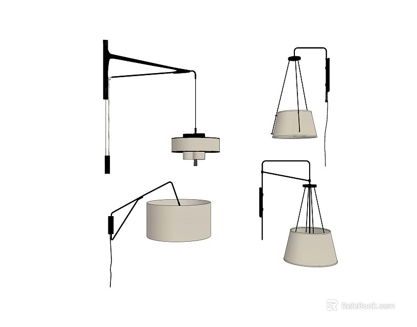 Different Modern Wall Sconces with Adjustable Arm and Fabric Shade Design 3d model