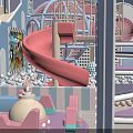 Colorful Children's Playground With Spiral Slide Ball Pit And Multi Level Structures
