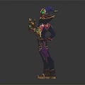 Fantasy Character With Pink Hair Purple Hat Holding Green Creature In Dark Outfit