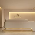 Modern Store Front Desk Interior Design For Esthetic Center With Logo And Bright Lighting
