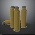 Yellow Bullets With Gray Tips Three Standing And One Lying On Dark Background