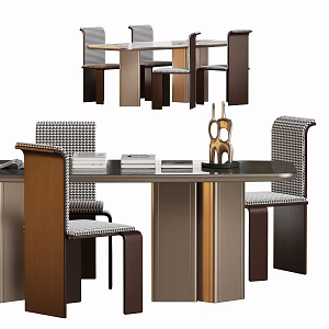 Modern Light Luxury Italian Dining Table and Chair 3d model