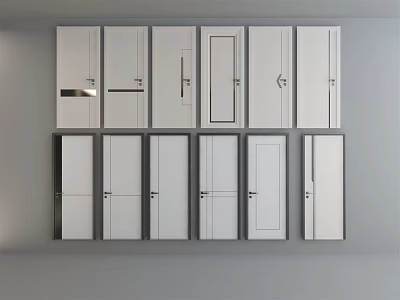 White Hinged Doors With Various Designs And Handles For Interior Use 3d model