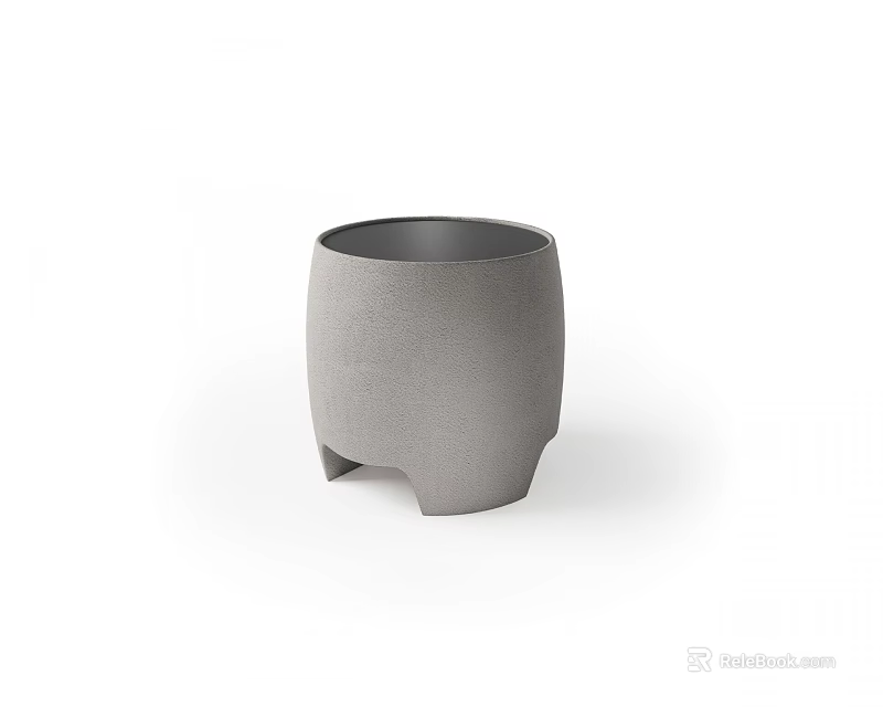 Gray Textured Cylindrical Side Table With Unique Sturdy Base Design 3d model 