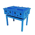 Blue Industrial Mechanical Device With Square Components And Multiple Holes On Stand 3d model