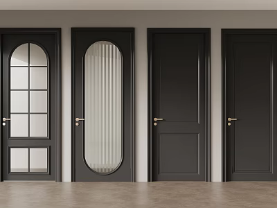 Modern Black Doors With Various Glass Designs And Brass Handles 3d model