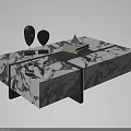 Black and White Veined Marble Coffee Table With Geometric Design Decorative Objects Stacked Books 3d model