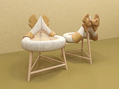 Modern Single Chair Design With Bow Backrest And Woven Seat Wooden Legs For Interior 3d model