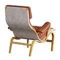 Brown Leather Leisure Chair With Diamond Stitching And Curved Wooden Armrests