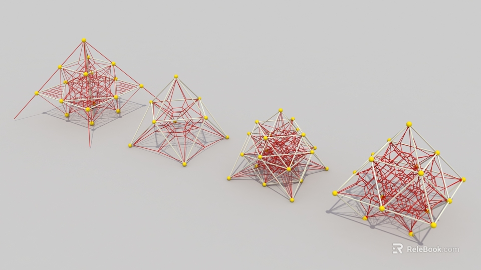 Colorful Playground Equipment Featuring Red White Lines Yellow Nodes And Net Like Polyhedral Structures 3d model 