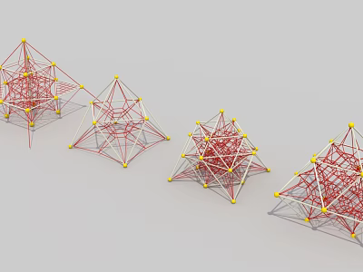 Colorful Playground Equipment Featuring Red White Lines Yellow Nodes And Net Like Polyhedral Structures 3d model