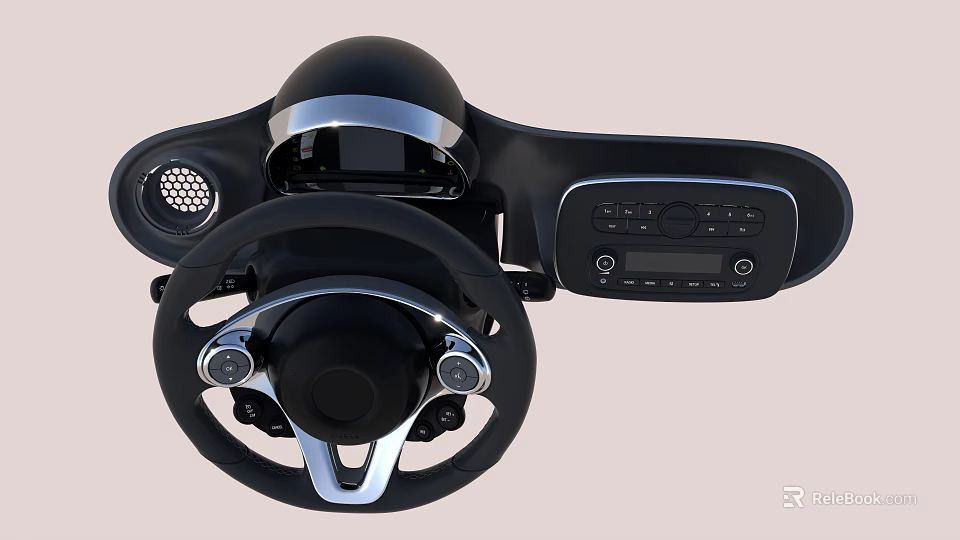 Modern Car Interior Design With Steering Wheel Dashboard And Control Buttons 3d model