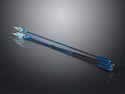 Blue Arrows With Metallic Arrowheads And Blue Fletching Laid Side By Side On Reflective Surface 3d model