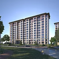 Modern Residential Building Exterior With Multiple Floors Large Windows Surrounded By Greenery Trees And Lawn