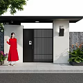 Garden Landscape Design With Modern Black Gate Green Plants Flower Beds And Stone Wall