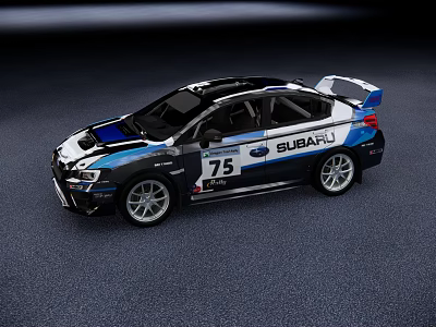 Subaru Race Car Model With Number 75 Black Blue And White Stripes 3d model