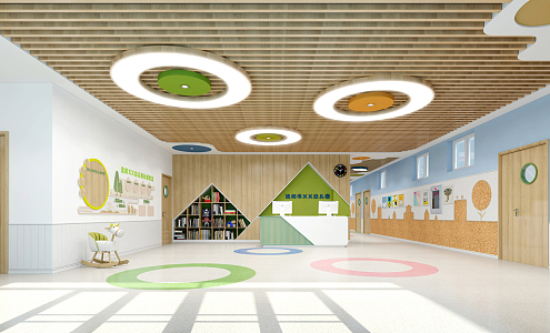 Modern kindergarten hall corridor change color 3d model