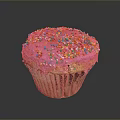 Delicious Cupcake With Pink Frosting Topped With Colorful Sprinkles On Black Background With Reflection