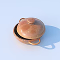 Brown Clay Containers with Handmade Lids and Decorative Hollow Patterns 3d model
