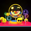 Colorful Emoji Themed Photo Spot With Neon Lights And Yellow Smiley Center
