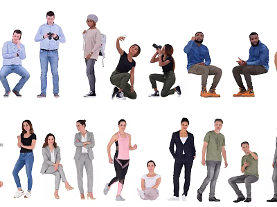 Diverse Group of People in Various Poses and Casual Formal Attire 3d model