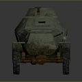 Vintage Green Armored Military Vehicle With Number 718 And Weathered Exterior