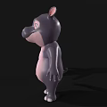 Cute Cartoon Hippo Characters With Pink Belly Gray Body And Standing Pose