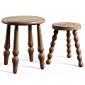 Two Wooden Round Stools With Different Bulbous And Twisted Leg Designs