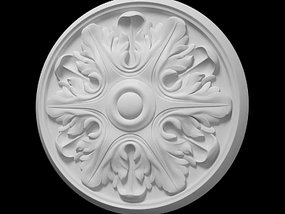 Decorative White Circular Ceiling Medallion Featuring Ornate Floral Patterns and Classic Design 3d model
