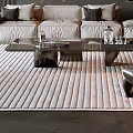 Modern Living Room Interior Design With Dark Wooden Ceiling Gray Sofa Rug And Decorative Paintings