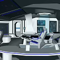 High Tech Control Room Interior With Command Consoles Screens And Blue Seats 3d model