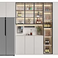 Modern Wine Cabinet Interior With Wine Bottles Glasses Decorative Items And Potted Plant